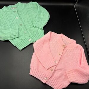 Vintage Toddler Girl Sweaters/Green/Pink